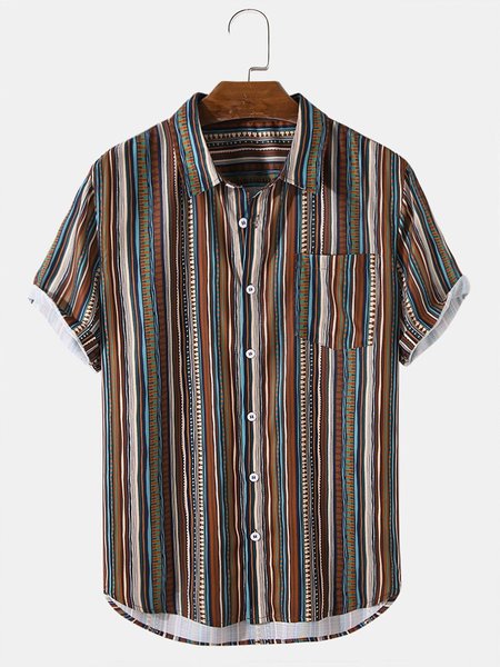 

Men's Striped Shirt Collar Shirts, Brown, Shirts