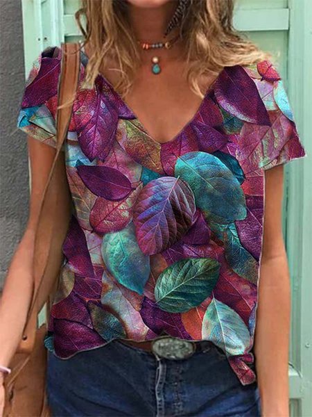 

Stampato Maniche Corte Casuale Top, Multicolore, T-Shirts