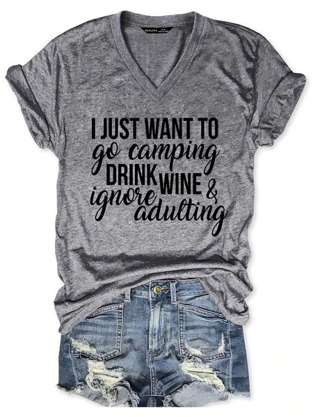 

Go Camping And Drink Wine Tee, Gray, T-shirts