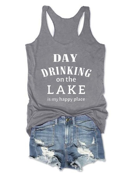 

Day Drinking On The Lake Is My Happy Place Tank, Gray, Tank Tops