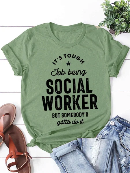 

Social Worker Job Graphic Short Seeve Round Neck Loose Tee, Army green, T-shirts