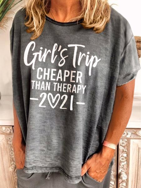 

Girls Trip Cheaper Than Therapy 2021 Crew Neck T-Shirt, Gray, T-shirts