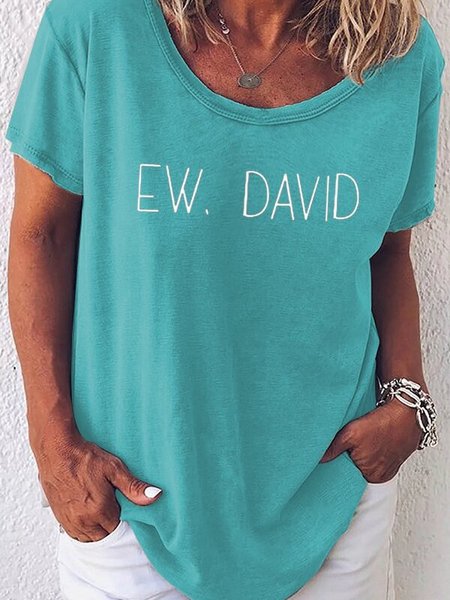 

Casual Letter Cotton-Blend Short Sleeve Shirts & Tops, Blue, Tees & T-shirts