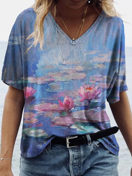 

Women's Summer Printed Short Sleeve Outdoor Leaves Tee Tops, Color, Printed T-shirts