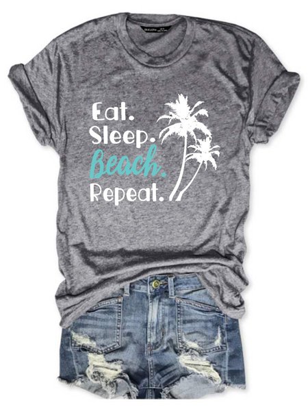 

Eat Sleep Beach Repeat Graphic Tee, Gray, T-shirts