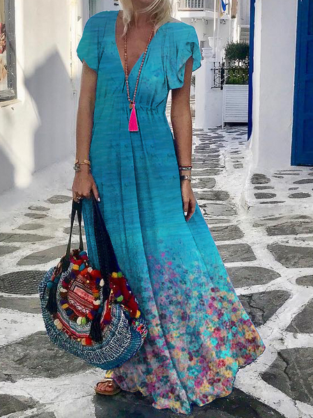 

Misto Cotone Floreale Gonna Casuale, Blu, Dresses
