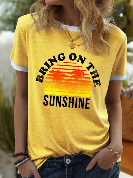 

Bring On The Sunshine Graphic Short Sleeve Crew Neck Loose Tee, Yellow, T-shirts