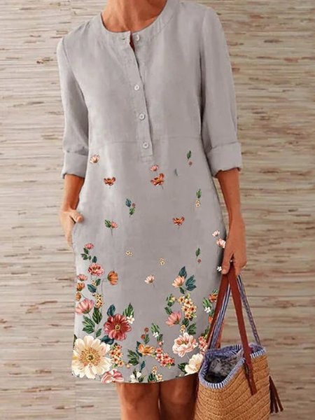 

Abito 3/4 Lunghezza Manica Estate Autunno Casuale Floreale Caldo Vacanza Ginocchio Lunghezza, Grigio, Midi Dresses