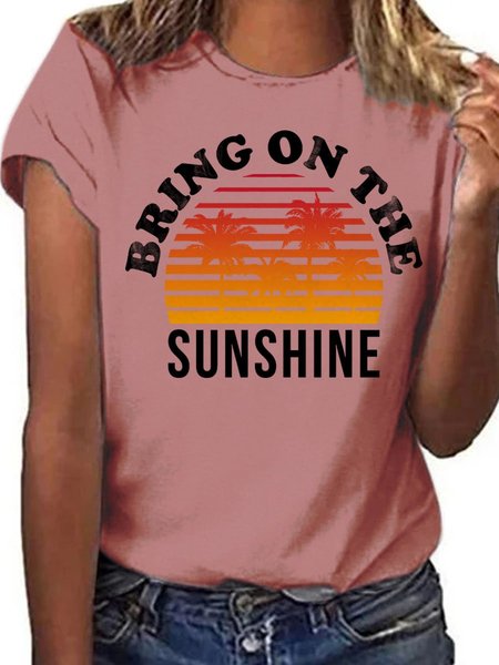 

Bring On The Sunshine Graphic Short Sleeve Crew Neck Loose Tee, Brick red, T-shirts