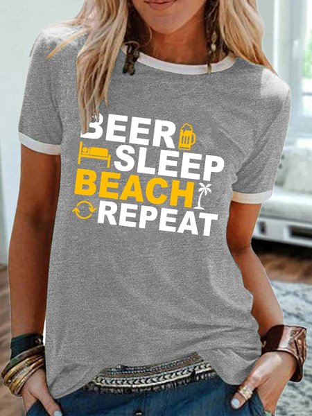 

Beer Sleep Beach Repeat Graphic Tee, Gray, T-shirts