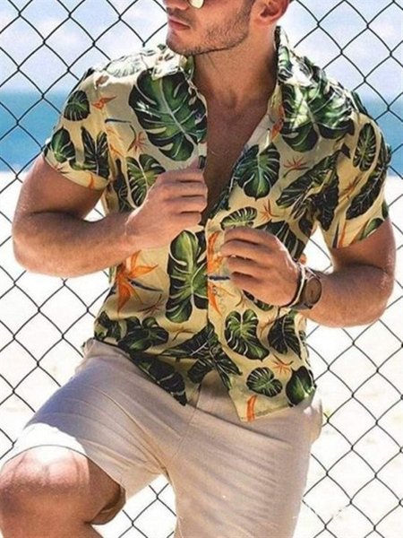 

Leaves Casual Shirt Collar Shirts, As picture, Men's Floral shirt