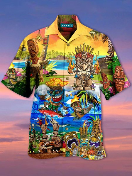 

Printed Shirt Collar Shirts & Tops, Yellow, Men's Floral shirt
