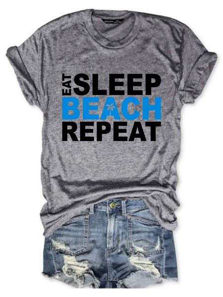 

Eat Sleep Beach Repeat Graphic Tee, Gray, T-shirts
