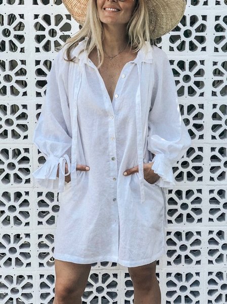 

Long Sleeve Casual Dresses, White, Mini Dresses