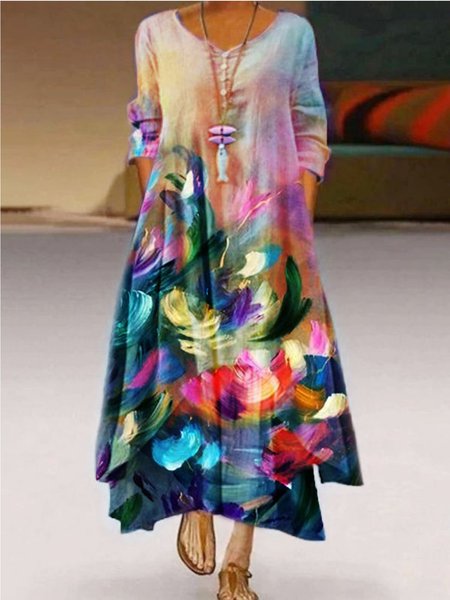 

Casual 3/4 Sleeve Printed Women Dress, Multicolor, Maxi Dresses