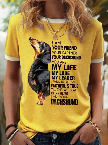 

Dachshund Animal Casual Short Sleeve Women T-Shirts Tops, Yellow, T-shirts