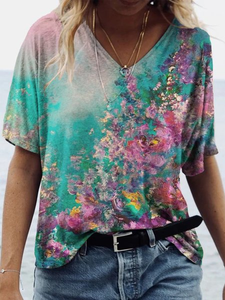 

Outdoor Leaves Shift Short Sleeve Tee Shirts & Tops, Color, Tops