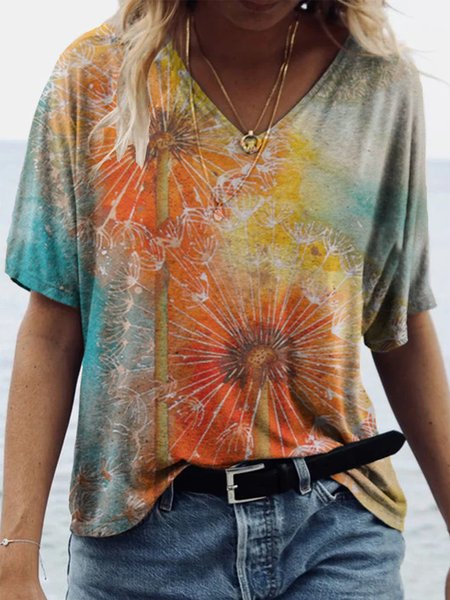

Ombre/tie-Dye Short Sleeve Cotton-Blend Printed Tee Tops, Color, Printed T-shirts
