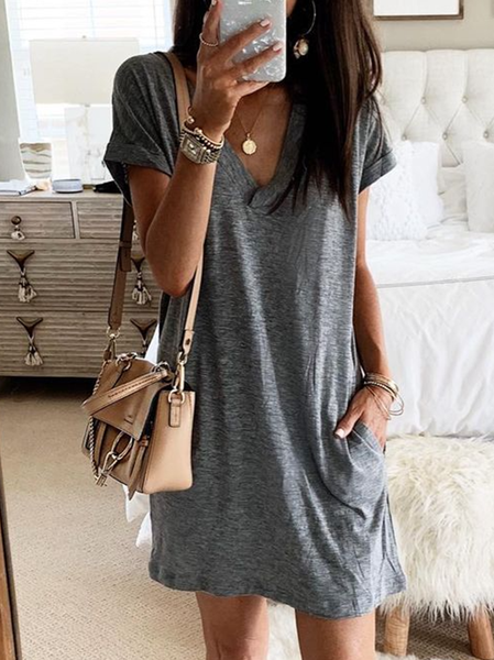 

Nuovo Donna Chic taglia grande Vintage Bohemian Vacanza Dritto Casuale Maniche Corte Semplice Abito, Grigio scuro, Dresses