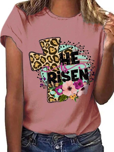 

Easter Graphic Short Sleeve Round Neck Loose Tee, Brick red, T-shirts