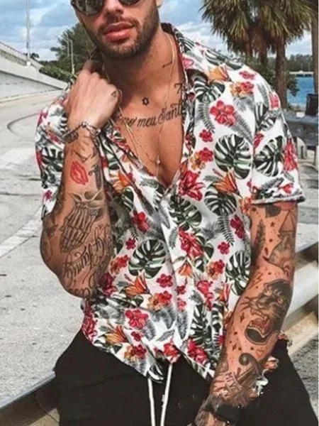 

Casual Cotton-Blend Shirts & Tops, As picture, Men's Floral shirt