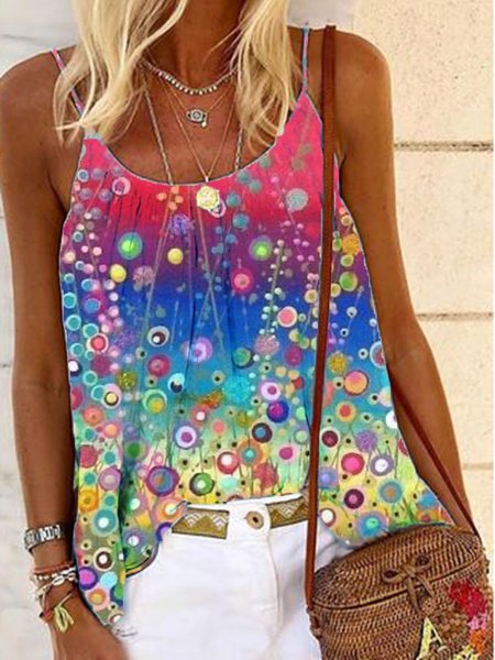 senza maniche Casuale Stampato Spaghetti Top, Multicolore, Tank Top