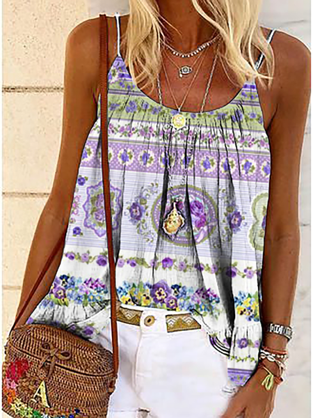 

taglia grande Viola Stampato Top, Tank Top