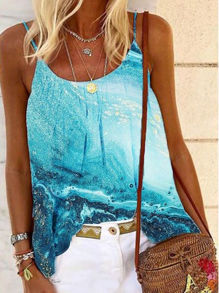 

Spaghetti senza maniche Misto Cotone Stampato Casuale Top, Multicolore, Tank Top