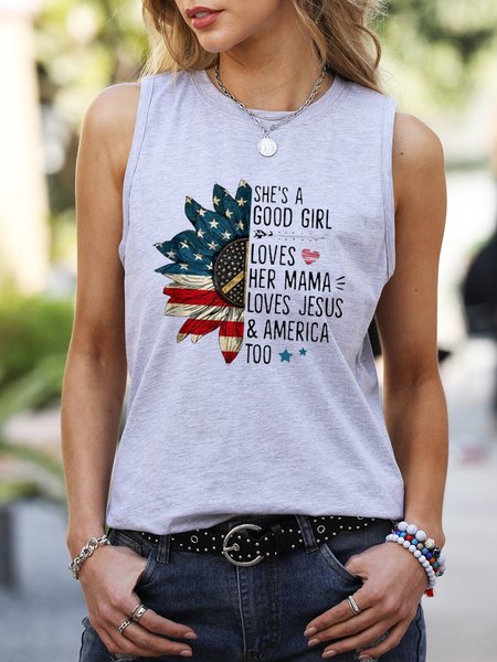 

She’s A Good Girl Loves Her Mama Love Jesus And Amrican Too America Sunflower Tank Top, Gray, Tank Tops