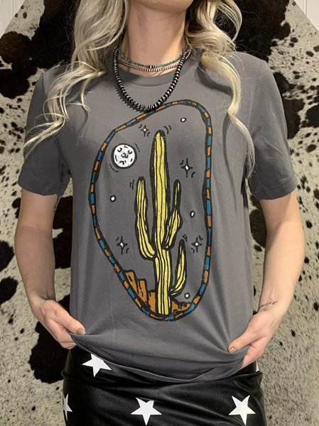 Tropical Crew Neck Casual Cotton-Blend T-shirt, Gray, T-Shirts