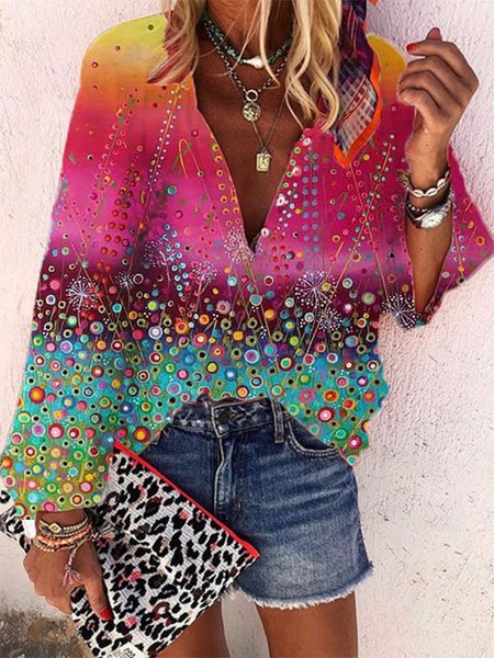 

Scollo a V Stampato Casuale Camicie & Top, Multicolore, Blouses & Shirts