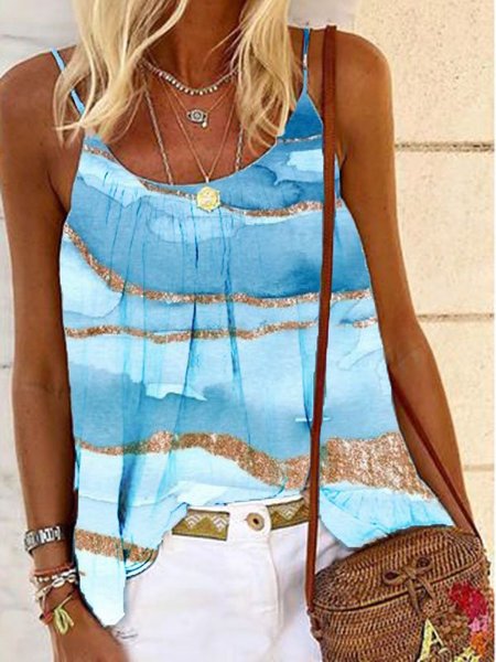 

Casuale senza maniche Stampato Spaghetti Top, Multicolore, Tank Top