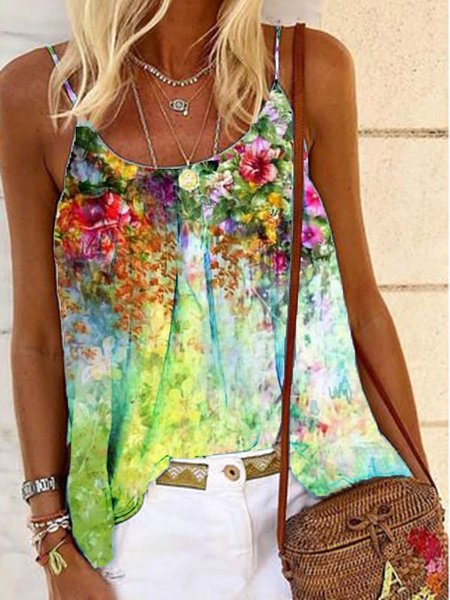 

Casuale Spaghetti Stampato senza maniche Top, Multicolore, Tank Top