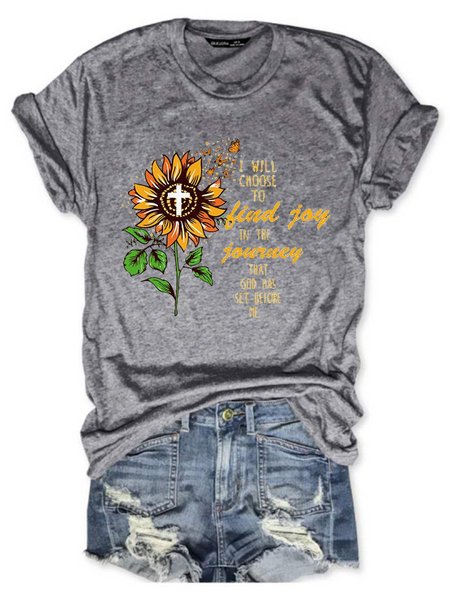 

I Will Choose To Kind Jay In The Journey That God Has Set Before Me Sunflower Cross Graphic Tee, Gray, T-shirts
