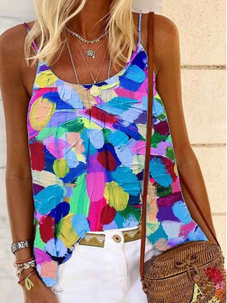 

Stampato senza maniche Casuale Top, Multicolore, Tank Top