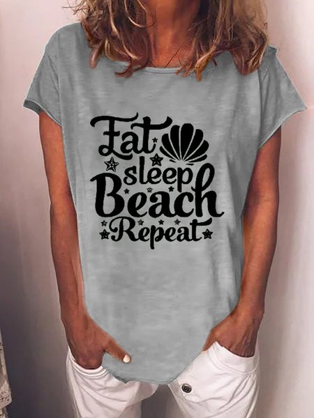 

Eat Sleep Beach Repeat Graphic Crew Neck Tee, Gray, T-shirts