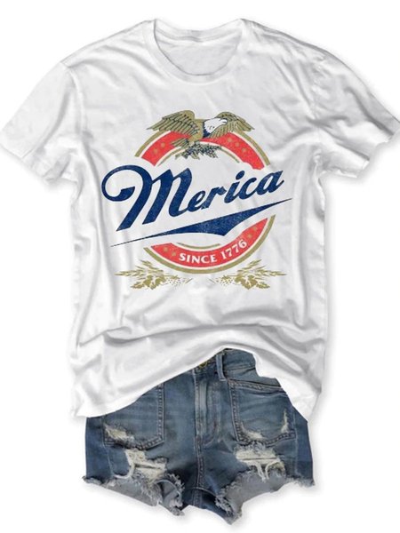 

Merica Since 1776 Letter Short Sleeve Woman's Shirts & Tops, White, T-shirts