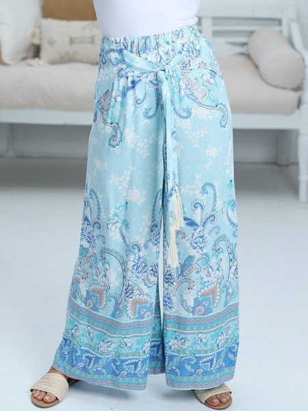 

Printed Cotton-Blend Holiday Pants, Blue, Pants