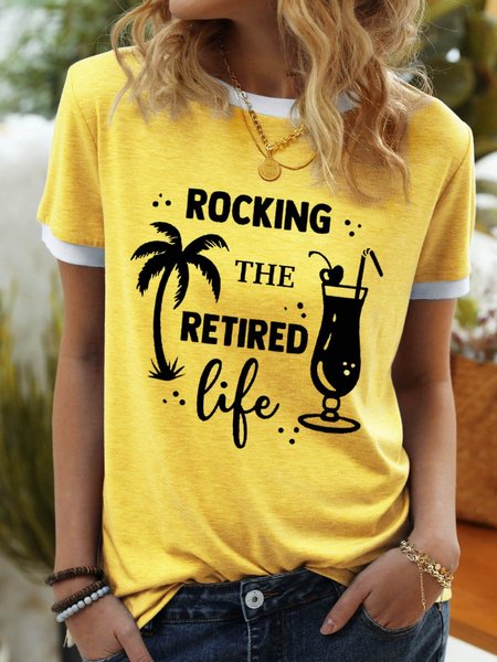 

Rocking The Retired Life Cotton Short Sleeve Shirts & Top, Yellow, T-shirts