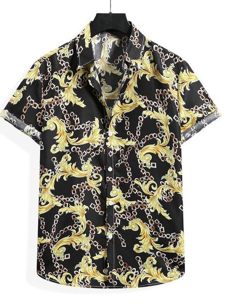 

Printed Holiday Tribal Shirts & Tops, Black, Men's Floral shirt