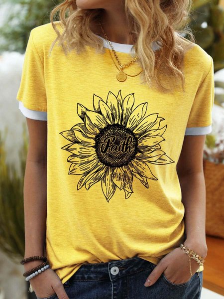 

Faith Sunflower Cotton Floral-Print Short Sleeve Shirts & Top, Yellow, T-shirts