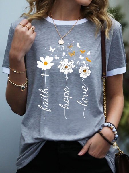 

Faith Hope Love Cotton Crew Neck Shirts & Tops, Gray, T-shirts