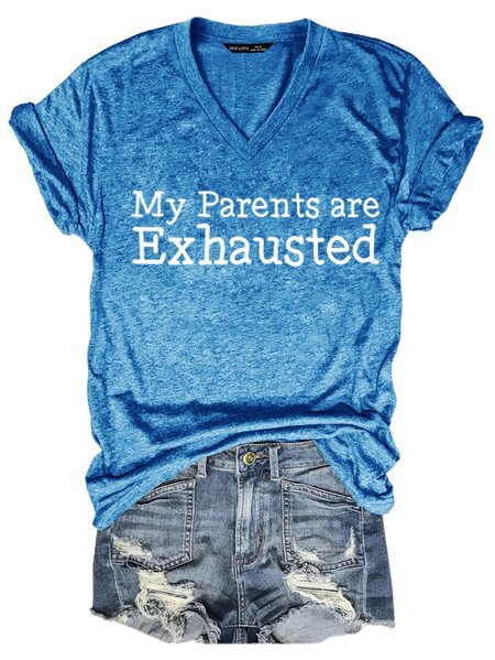 

Casual Short Sleeve V Neck Shirts & Tops, Blue, T-shirts