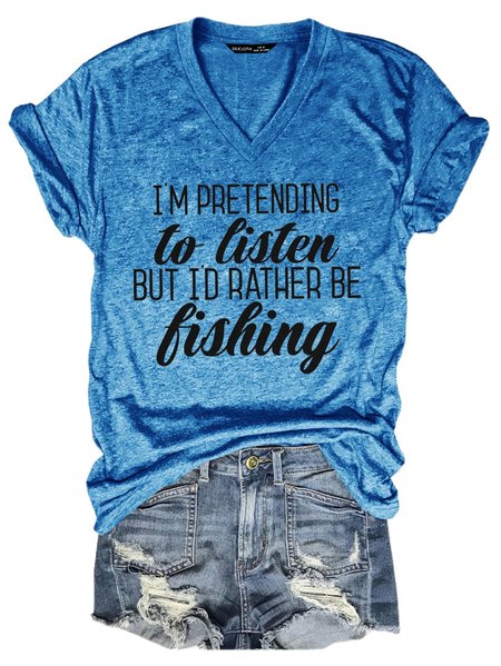 

Short Sleeve V Neck Cotton-Blend Shirts & Tops, Blue, T-shirts