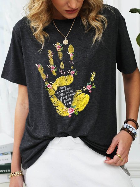 

I have Engraved You Floral Casual Short Sleeve Printed Top, Black, T-shirts