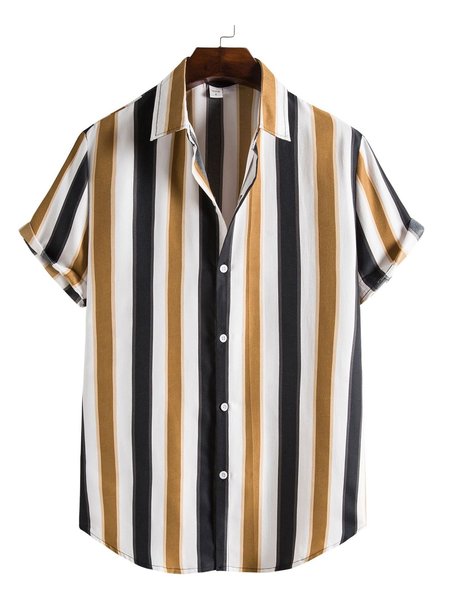 

Men's Printed Shirt Collar Casual Shirts, Yellow, Short Sleeves Shirts