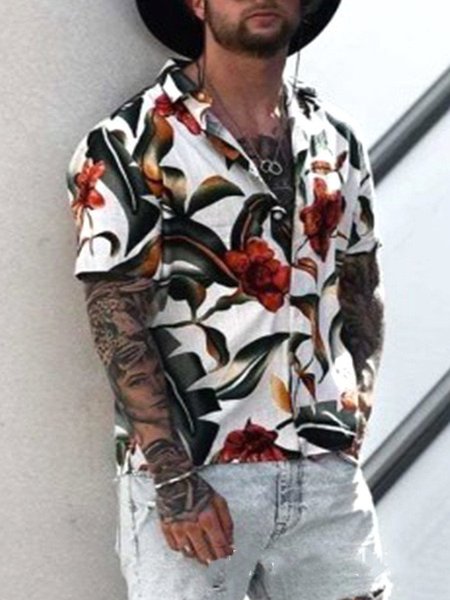 

Shirt Collar Printed Shirts, As picture, Men's Floral shirt