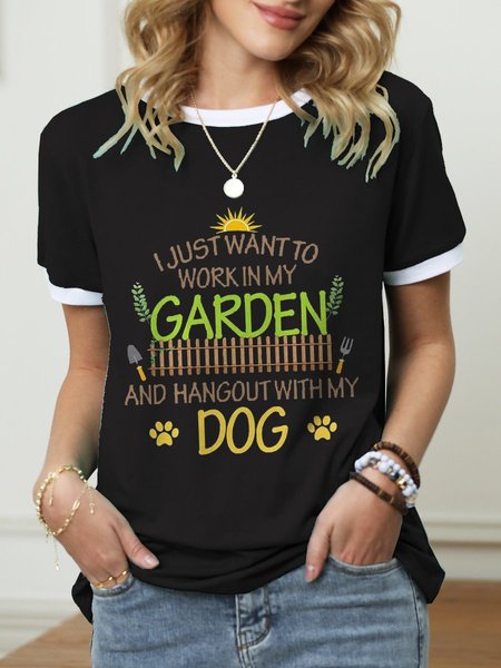 

I Just Want Yo Work In My Garden And Hangout With My Dog Paw T-Shirt, Black, T-shirts