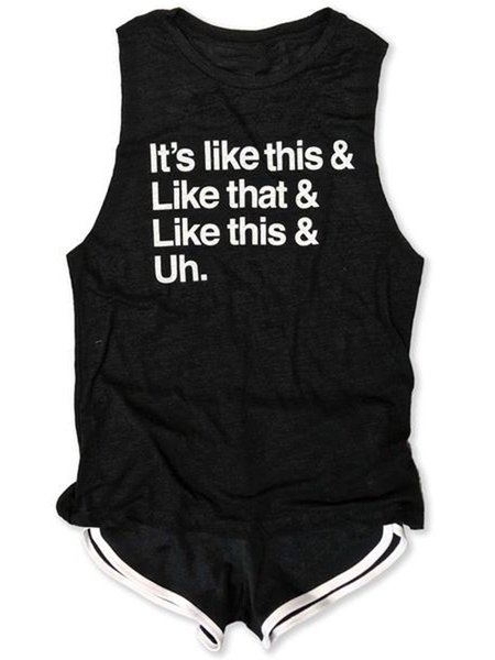 

Cotton-Blend Crew Neck Shirts & Tops, Black, Tank Tops