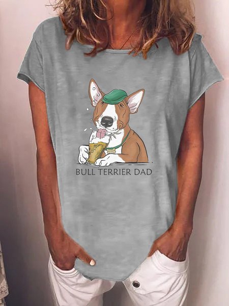 

Bull Terrier Dad Drink Beer Big Crew T-shirt, Gray, T-shirts
